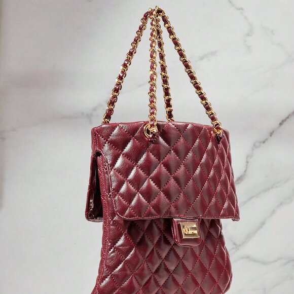 Burgundy Elegant Women's Glamorous Stiletto Quilted Booties boot winter fall - Picture 7 of 7